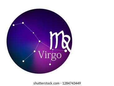 Zodiac sign Virgo for horoscope, constellation and symbol in round frame, copy space