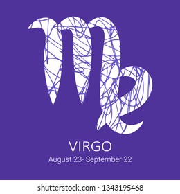 Zodiac sign Virgo isolated on blue background. Zodiac constellation. Floral pattern. Design element for horoscope and astrological forecast.