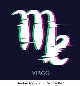 Zodiac sign Virgo isolated on dark background. Glitch stereo effect. Zodiac constellation. Vector illustration for horoscope and astrological forecast.