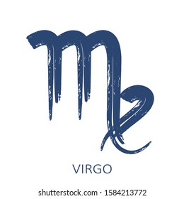 Signo zodiaco Virgo aislado en fondo blanco. Estilo dibujado a mano. Efecto de trazo de pincel. Constelación de zodiaco. Ilustración vectorial para horóscopo y previsión astrológica.