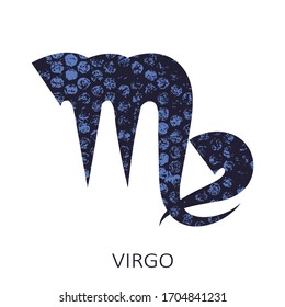 Zodiac sign Virgo isolated on white background. Zodiac constellation. Design element for horoscope and astrological forecast. Grunge style. Vector illustration.