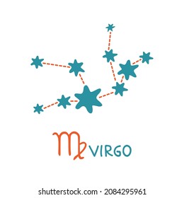 Zodiac sign Virgo isolated on white background. Zodiac constellation. Design element for horoscope and astrological forecast. Vector illustration.