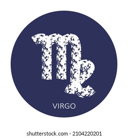 Zodiac sign Virgo isolated on dark blue background. Zodiac constellation. Design element for horoscope and astrological forecast. Vector illustration.