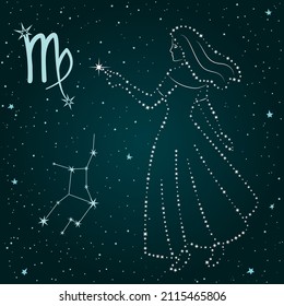 Zodiac sign Virgo in the night sky. Symbol and constellation