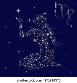 Zodiac sign Virgo on a background of the starry sky, vector illustration