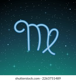 Zodiac sign Virgo on the background of the starry sky. Glowing vector symbol. The concept of horoscope, destiny, constellations, astrology, esoteric. Vector illustration