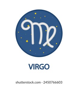 Zodiac sign Virgo on the background of the starry sky. Astrological icon, horoscope sign. Star constellation, esoteric celestial sticker. Colored flat graphic vector illustration isolated