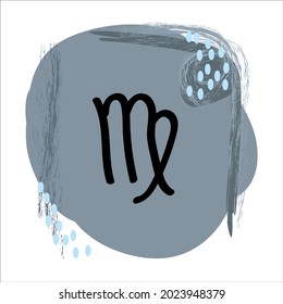 zodiac sign virgo on icon with boho spots and brush strokes in gray pastel colors