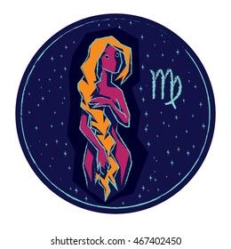 Zodiac sign Virgo on night starry sky background. Vector illustration.