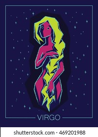 Zodiac sign Virgo on night starry sky background. Vector illustration.