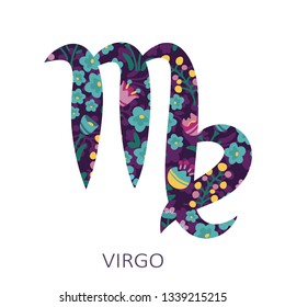 Zodiac sign Virgo on white background. Zodiac constellation. Floral pattern. Design element for horoscope and astrological forecast.