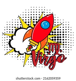 Zodiac sign Virgo. Pop art vector illustration. Virgo Comic book sign illustration. Vector. Line art, ideal for poster, print, postcard, colouring book.