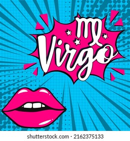 Zodiac sign Virgo. Pop art vector illustration. Virgo Comic book sign illustration. Vector. Line art, ideal for poster, print, postcard, colouring book.