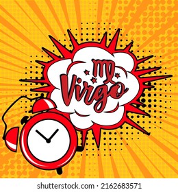 Zodiac sign Virgo. Pop art vector illustration. Virgo Comic book sign illustration. Vector. Line art, ideal for poster, print, postcard, colouring book.