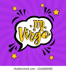 Zodiac sign Virgo. Pop art vector illustration. Virgo Comic book sign illustration. Vector. Line art, ideal for poster, print, postcard, colouring book.