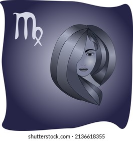 Zodiac sign Virgo and stylized head of woman on a dark gradient background