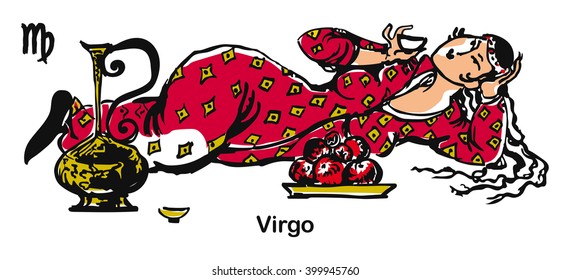 Zodiac sign. Virgo. Uzbek style. Vector image