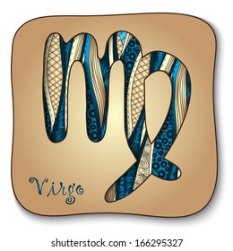 Zodiac sign - Virgo. Vector illustration. Background with abstract flowers and cucumbers. Doodle hand-drawn style