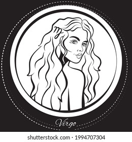 Zodiac sign Virgo woman. Pop art illustration. Line art, ideal for poster, print, postcard, colouring book.	
