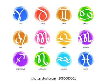 Zodiac sign written by a pen. Astrological symbols of the twelve zodiacal constellations isolated on white background. Vector illustration