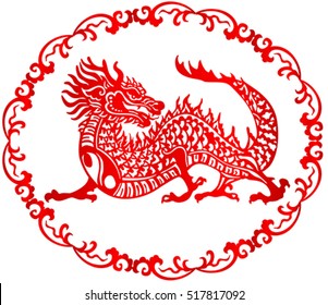 Zodiac Sign for Year of Dragon, The Chinese traditional paper-cut art