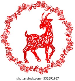 Zodiac Sign for Year of Goat, The Chinese traditional paper-cut art