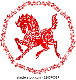 Zodiac Sign for Year of Horse, The Chinese traditional paper-cut art