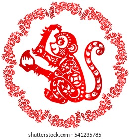 Zodiac Sign for Year of Monkey, The Chinese traditional paper-cut art