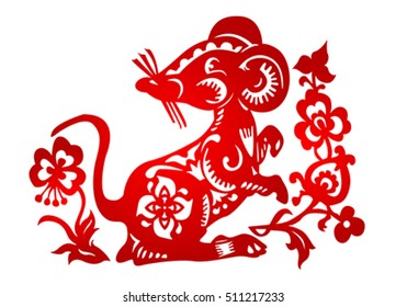 Zodiac Sign for Year of Rat, The Chinese traditional paper-cut art