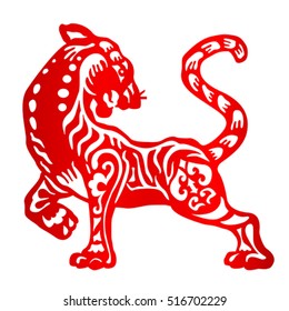 Zodiac Sign for Year of Tiger, The Chinese traditional paper-cut art