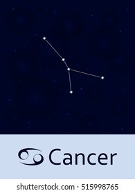 Zodiac signcvancer. Horoscope constellation star. Abstract space night sky background with stars and bokeh at the back. Vector illustration. Good for mobile applications, astrology, science template.