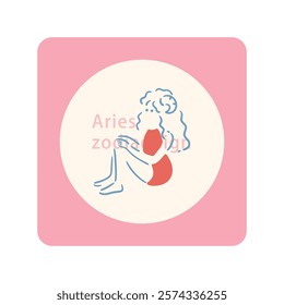 [Zodiac Signs] 1. Aries girl illustration material_Pale color