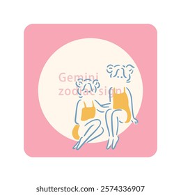 [Zodiac Signs] 3. Gemini girl illustration material_Pale color