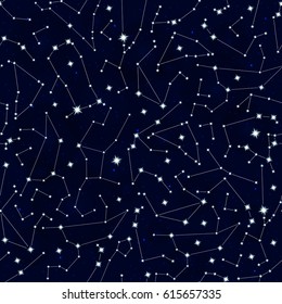 Zodiac signs. All horoscope constellation stars. Abstract seamless pattern. Vector illustration