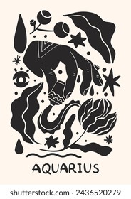 Zodiac signs Aquarius in Scandinavian style. Hand drawn vector illustration.