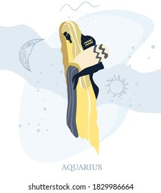 Zodiac signs Aquarius. Vector illustration of the zodiac symbol. Vector illustration in flat style