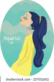 Zodiaco firma Aquarius. Imagen vectorial de la chica.