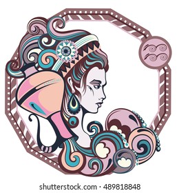 Zodiac signs Aquarius. Vector illustration of the girl