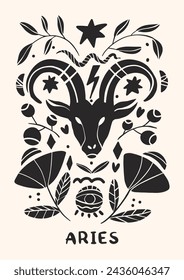 Zodiac signs Aries in Scandinavian style. Hand drawn vector illustration.