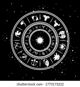 zodiac signs. Aries, Taurus, Gemini, Cancer, Leo, Virgo, Libra, Scorpio, Sagittarius, Capricorn, Aquarius and Pisces isolated on white background, vector illustration. Horoscope vector