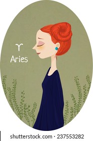 Zodiac signs Aries. Vector illustration of the girl.