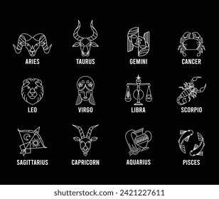 Zodiac signs, astrological horoscope signs vector symbols