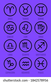 Zodiac signs. Astrological signs. Set vector icons. Vector Illustration