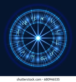 Zodiac signs. Astrological symbols in a light circle, vector illustration.