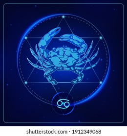 Zodiac signs astrology. Constellations Cancer horoscope sign in twelve zodiac with galaxy stars background. Vector illustration Modern.
