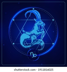 Zodiac signs astrology. Constellations Capricorn horoscope sign in twelve zodiac with galaxy stars background. Vector illustration Modern.

