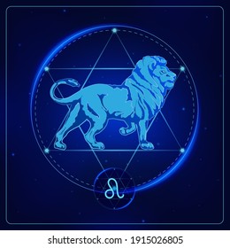 Zodiac signs astrology. Constellations Leo horoscope sign in twelve zodiac with galaxy stars background. Vector illustration Modern.
