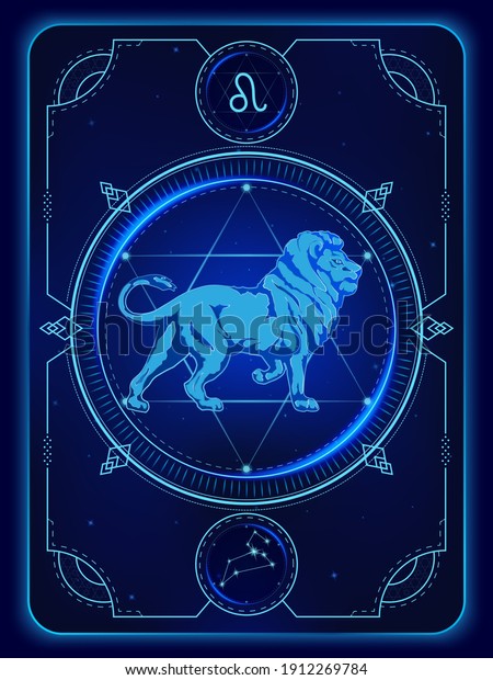Zodiac signs astrology. Constellations Leo\
horoscope sign in twelve zodiac with galaxy stars background.\
Vector illustration\
Modern.\
