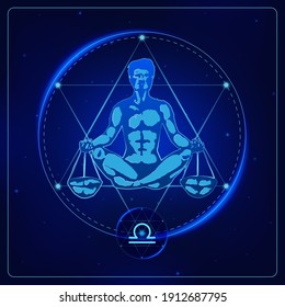 Zodiac signs astrology. Constellations Libra horoscope sign in twelve zodiac with galaxy stars background. Vector illustration Modern.

