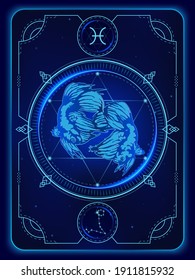Zodiac signs astrology. Constellations Pisces horoscope sign in twelve zodiac with galaxy stars background. Vector illustration Modern.
